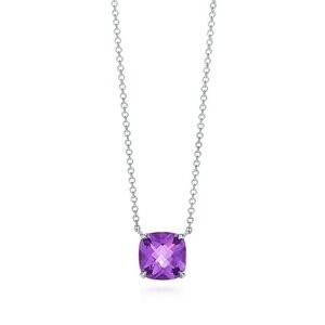 Retired Tiffany Co 925 Necklace Amethyst Sparkler Pendant Cushion/Princess 16”